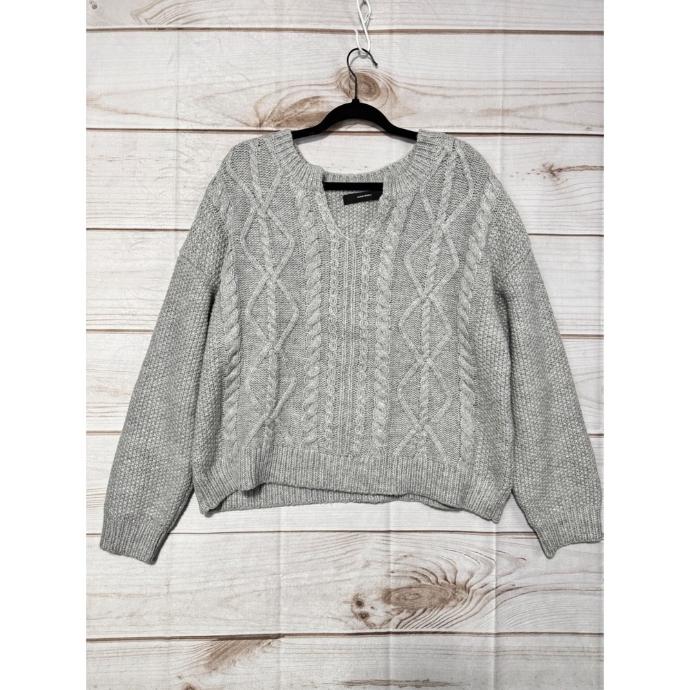 Vero Moda Womens‎ XL Gray Cable Knit V-Neck Sweater Gudrun LS Blouse Pullover